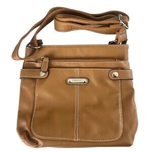 Rosetti Faux Leather  8" x 8" Brown Crossbody Bag With Two Exterior Pockets